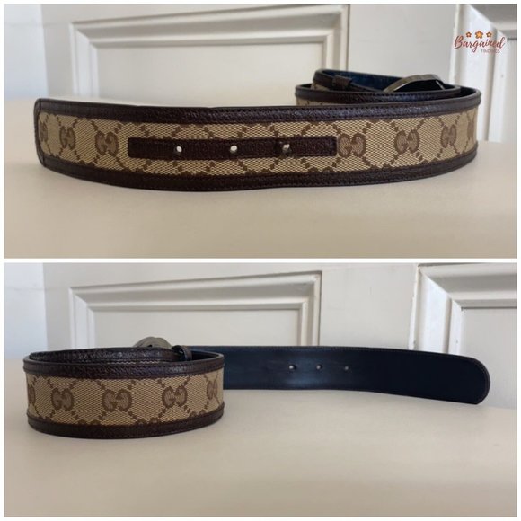 Authentic GUCCI Brown Monogram Canvas Silver Interlocking G Buckle Belt 90/36 - Picture 11 of 14